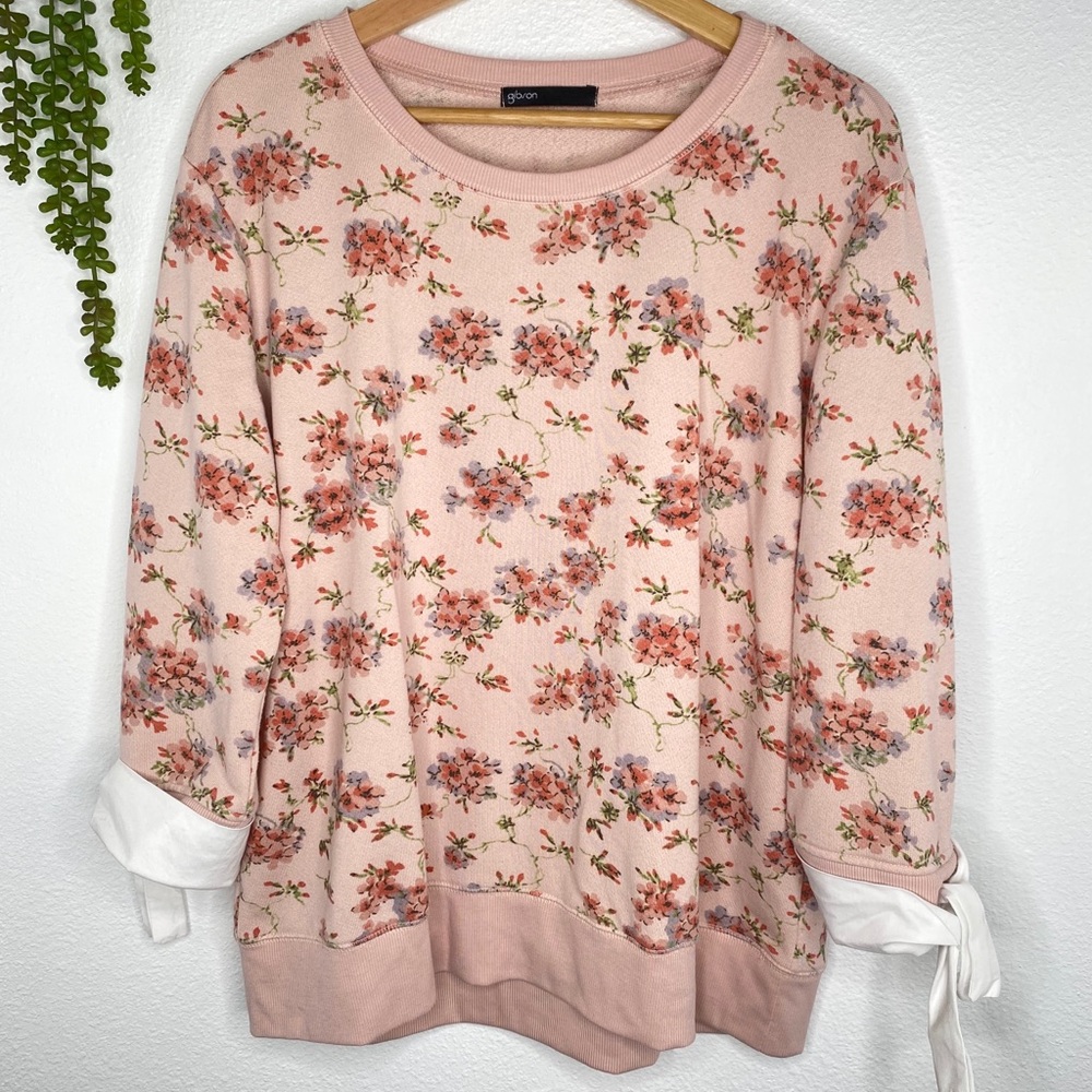 Gibson Pullover Sweater With Poplin Sleeves XL